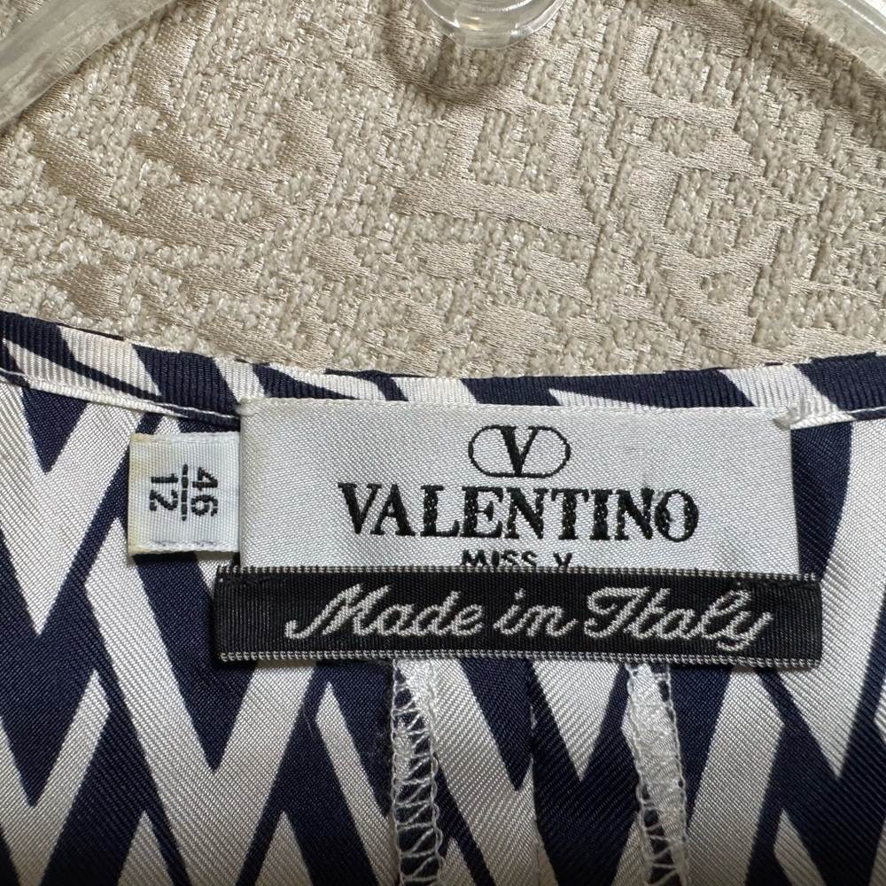 Valentino Navy and White Chevron Silk Top